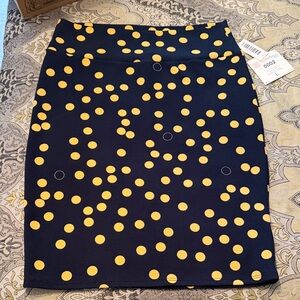 LuLaRoe Dark Blue and Dark Yellow Polka Dot Cassie Pencil Skirt